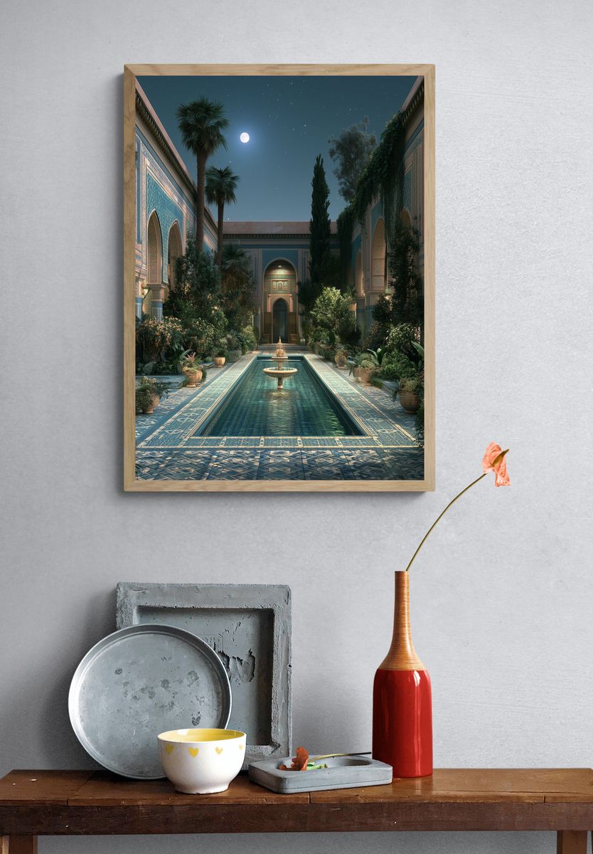 Moonlit Moroccan Courtyard Poster. — room view 3