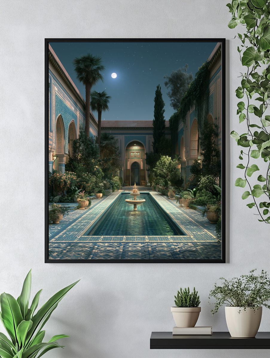 Moonlit Moroccan Courtyard Poster. — room view 4