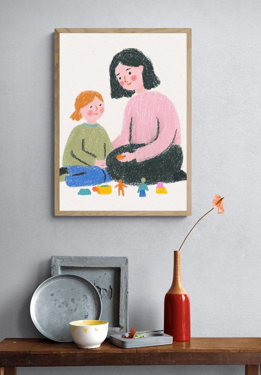 Mother and Child Playing — Illustration Print. — room view 3