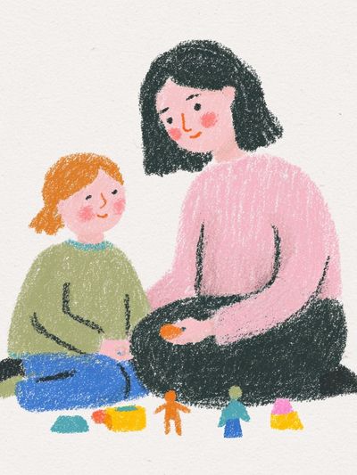 Mother and Child Playing — Illustration Print. poster