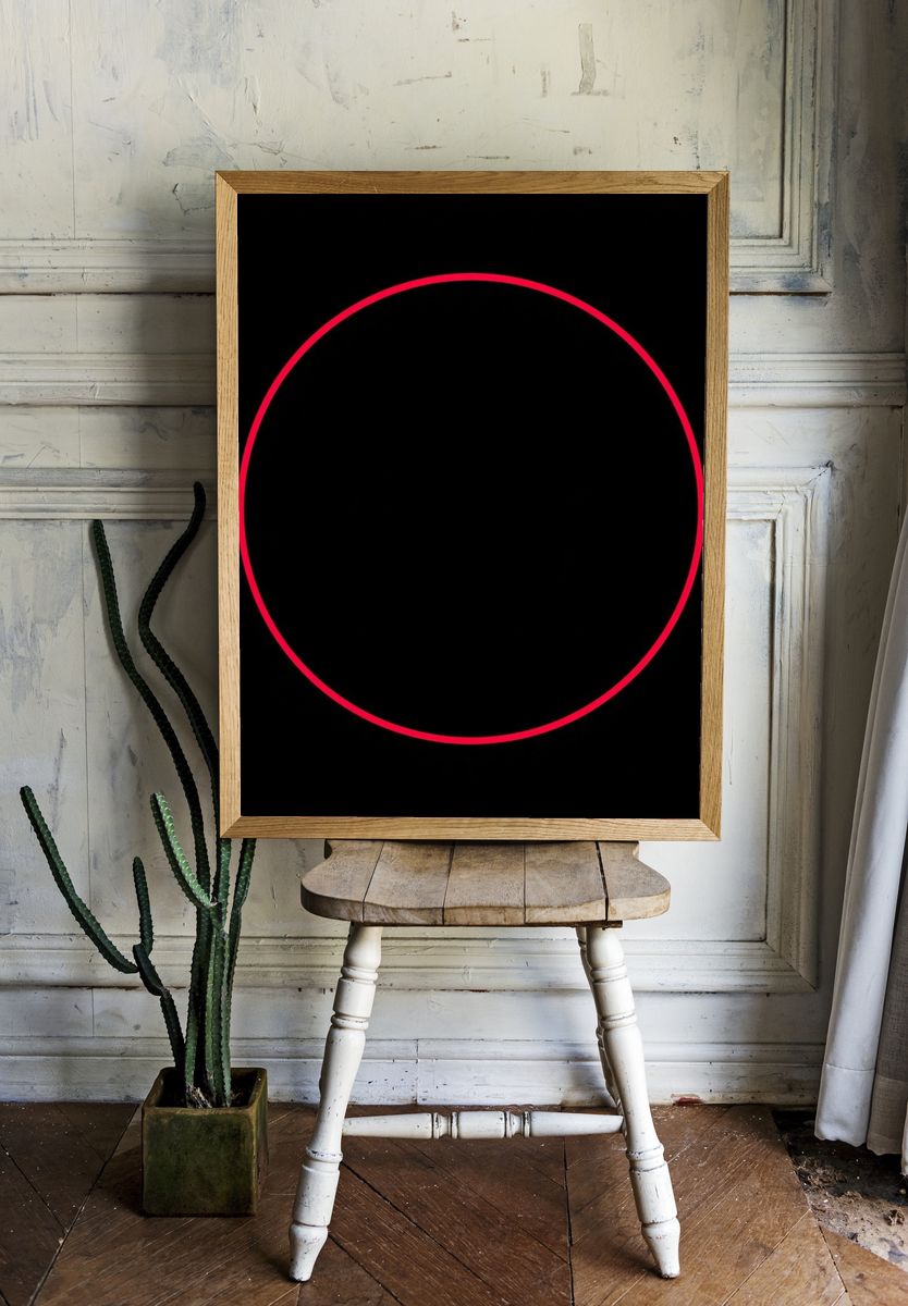 Red Circle on Black Background — Minimalist Print room preview