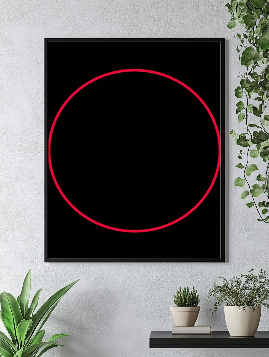 Red Circle on Black Background — Minimalist Print. — room view 4
