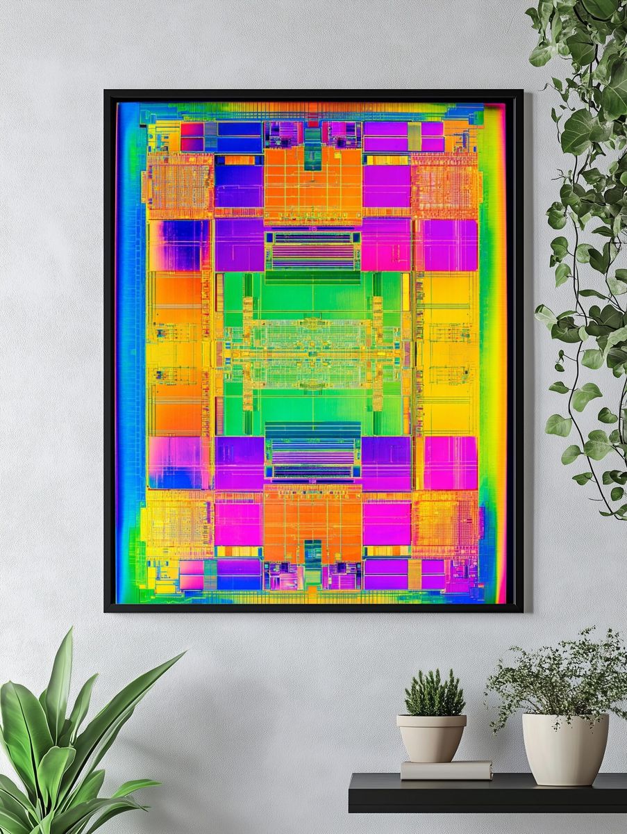 Colorful Microchip Design Poster. — room view 4