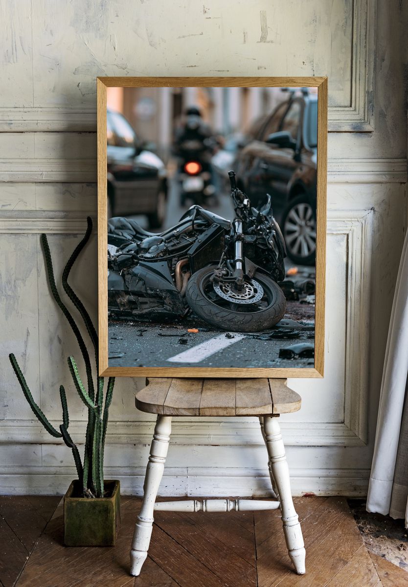 Motorcycle Crash Street Photography Poster. room preview