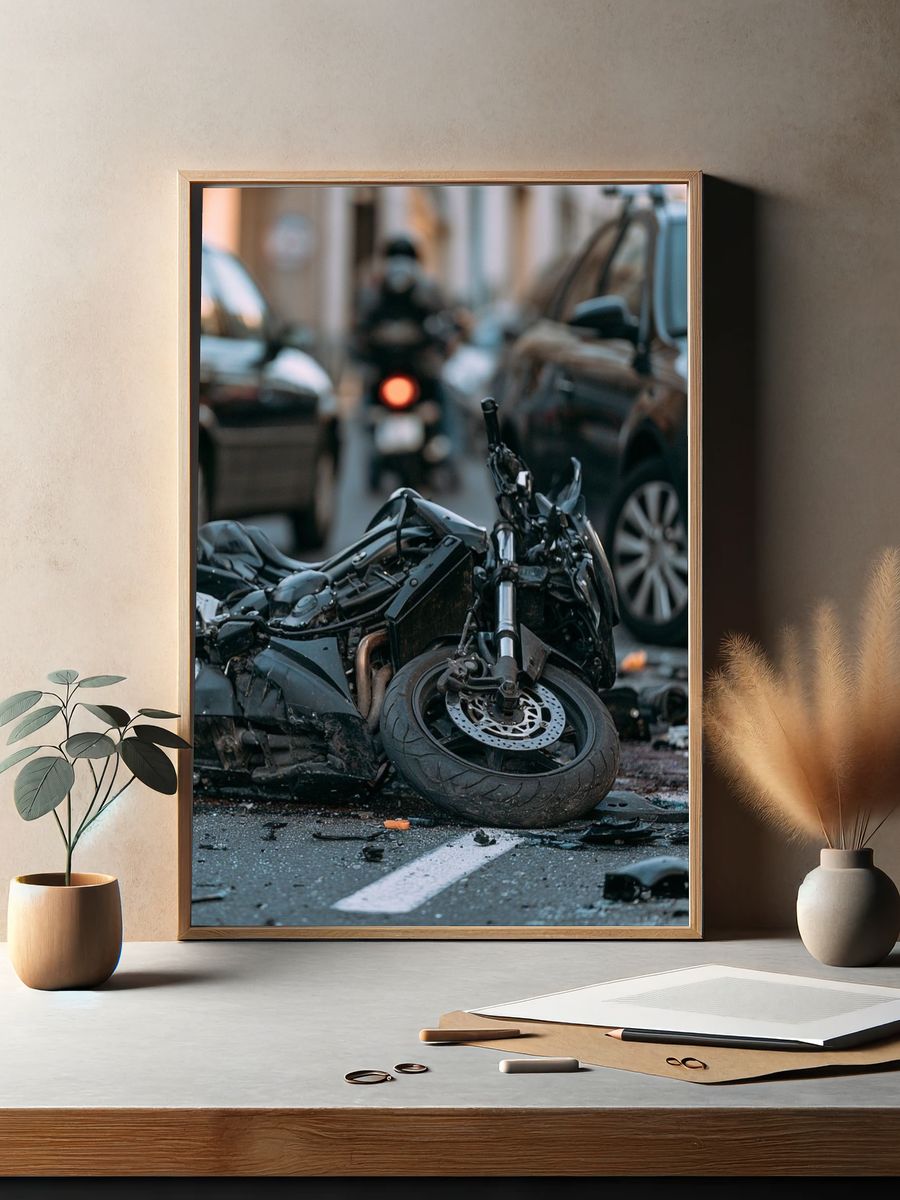 Motorcycle Crash Street Photography Poster. — room view 2