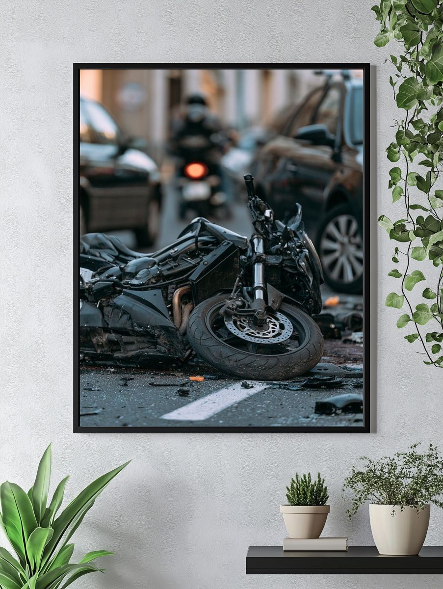Motorcycle Crash Street Photography Poster. — room view 4