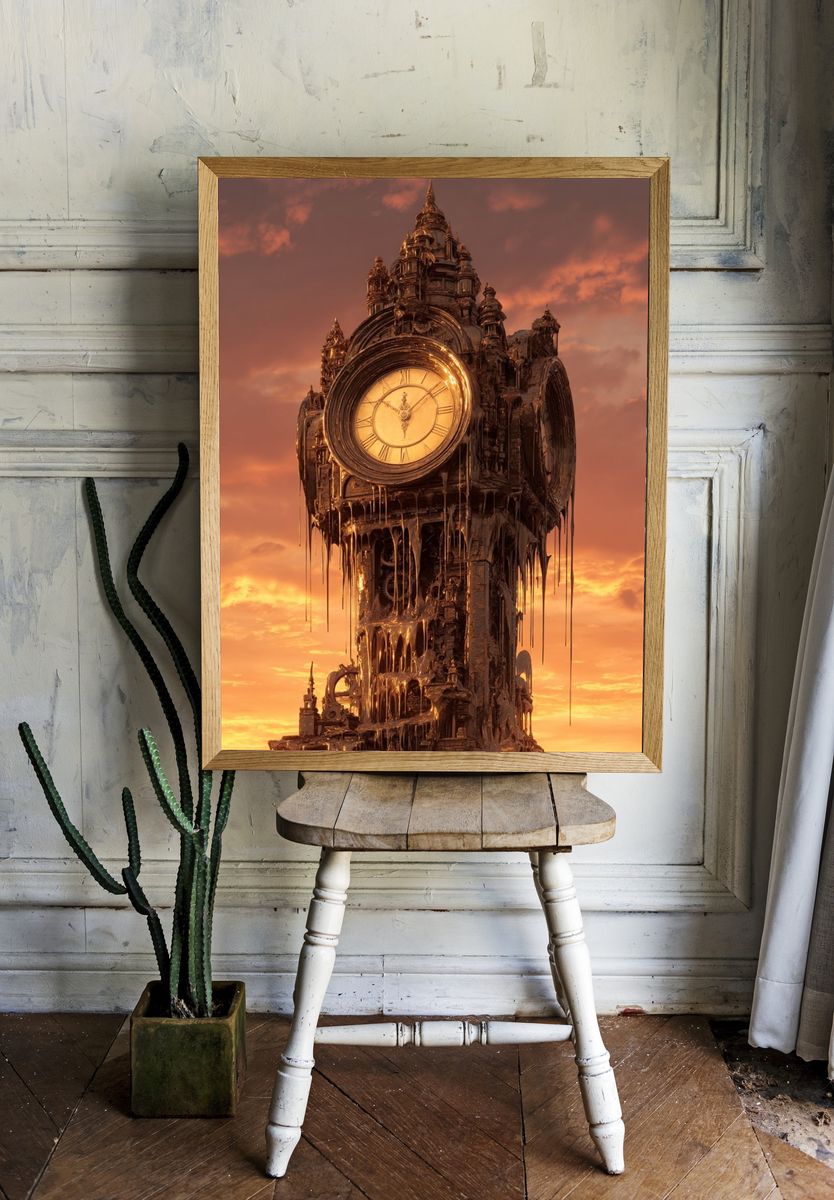 Melting Clock Tower — Surrealism Print. — room view 1