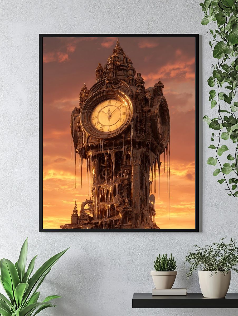 Melting Clock Tower — Surrealism Print. — room view 4