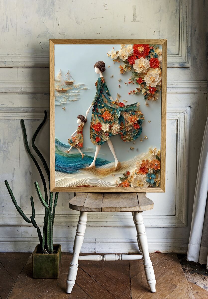 Mother and Daughter — Floral Illustration Print. — room view 1