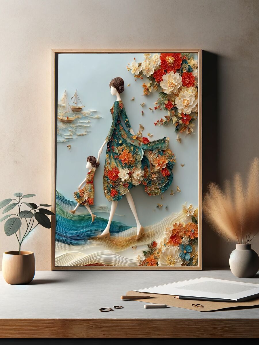 Mother and Daughter — Floral Illustration Print. — room view 2