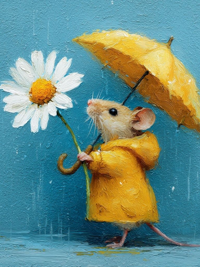 Mouse with Daisy — Illustration Print. poster — illustration art