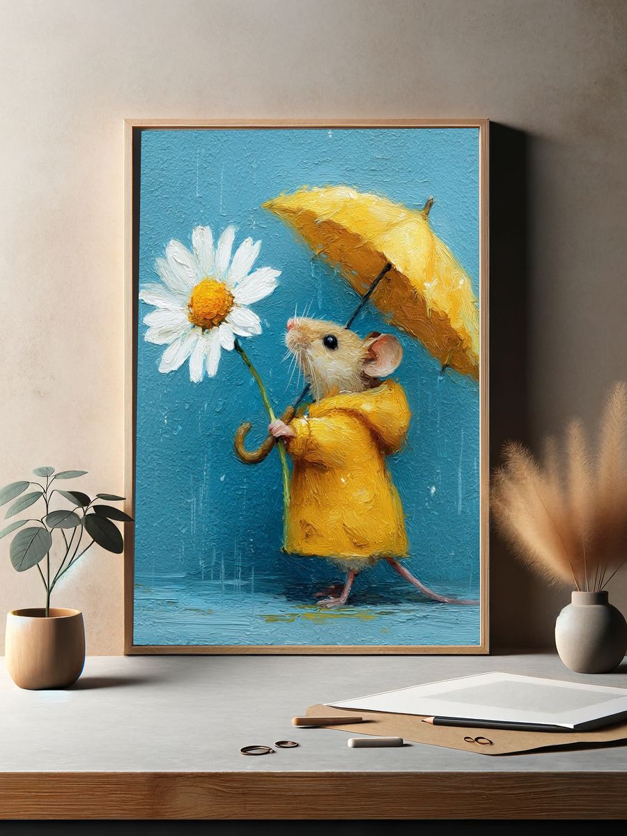 Mouse with Daisy — Illustration Print. — room view 2
