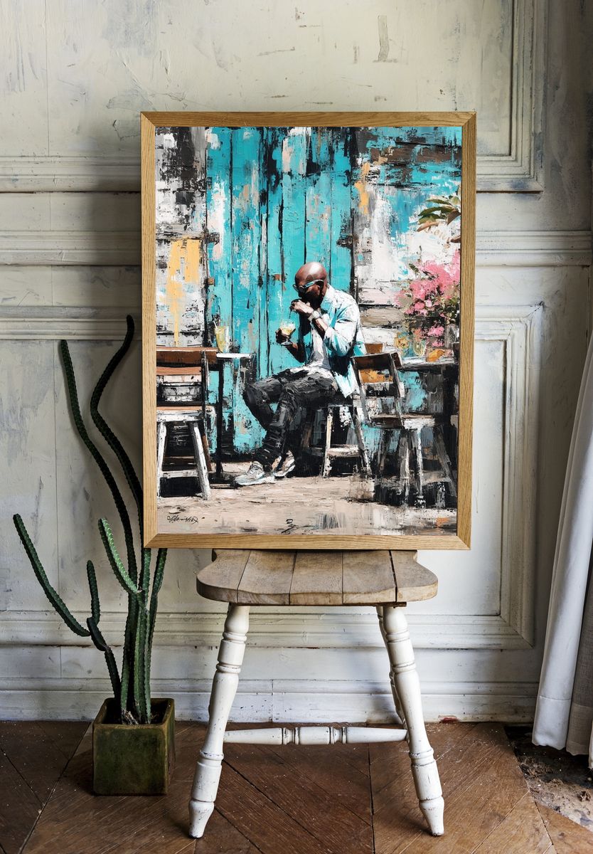 Man Enjoying Drink — Contemporary Print. — room view 1