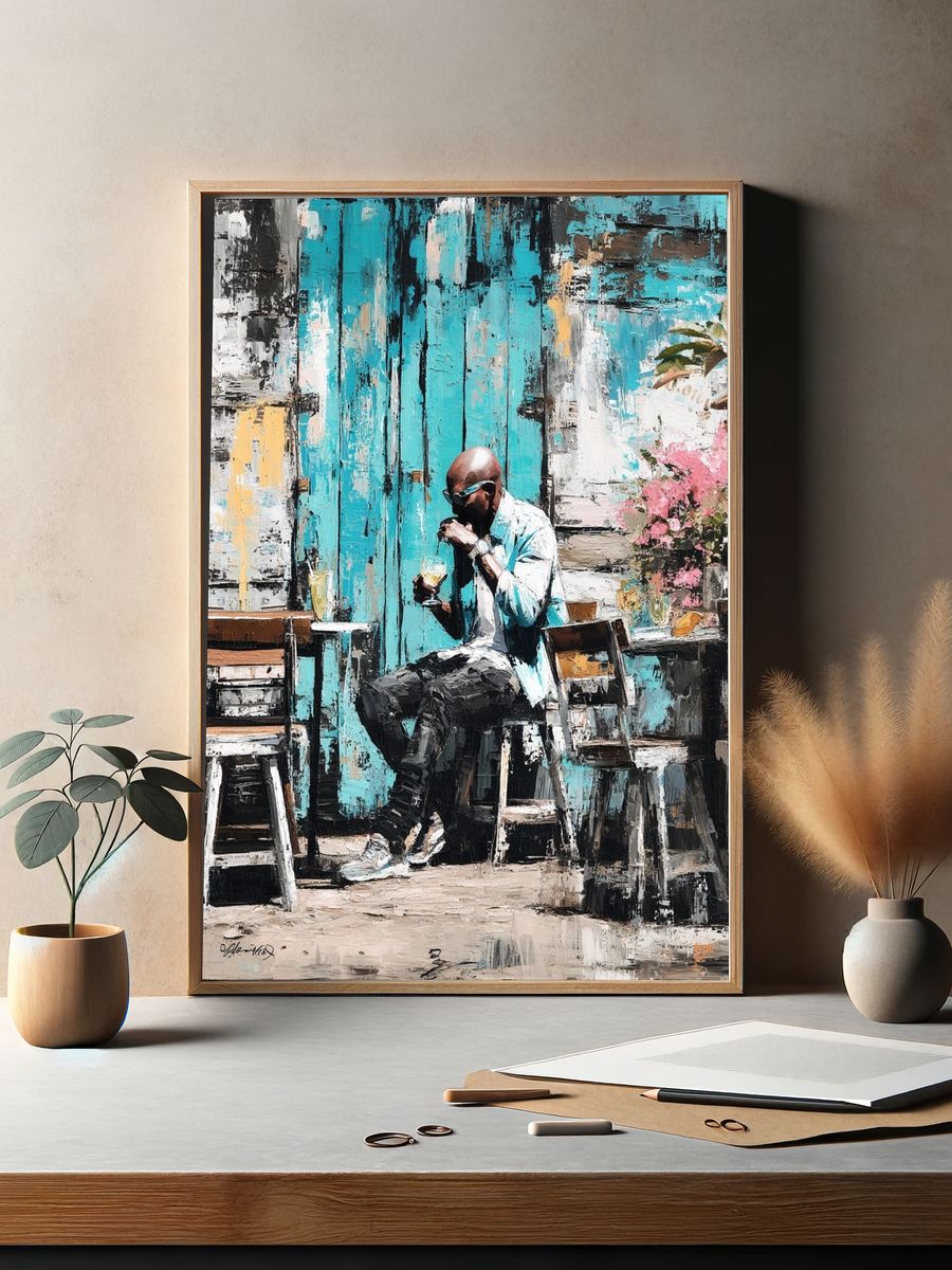 Man Enjoying Drink — Contemporary Print. — room view 2