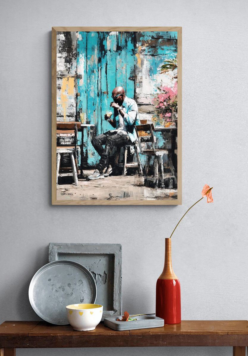 Man Enjoying Drink — Contemporary Print. — room view 3