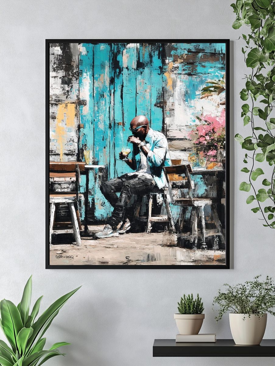 Man Enjoying Drink — Contemporary Print. — room view 4
