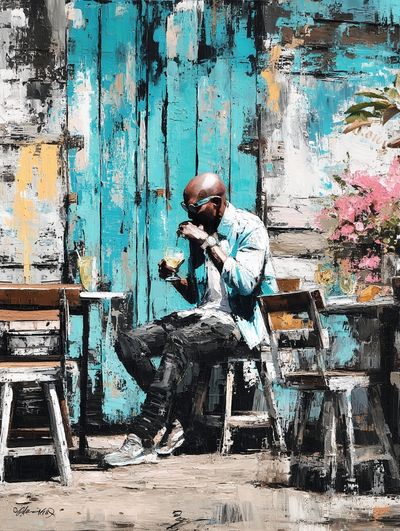 Man Enjoying Drink — Contemporary Print. poster print