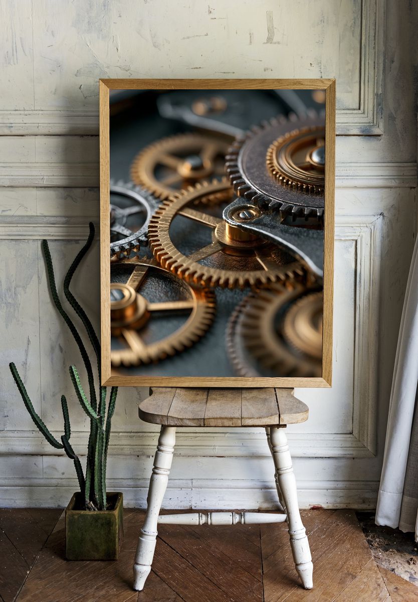 Mechanical Gears Photography Poster. room preview