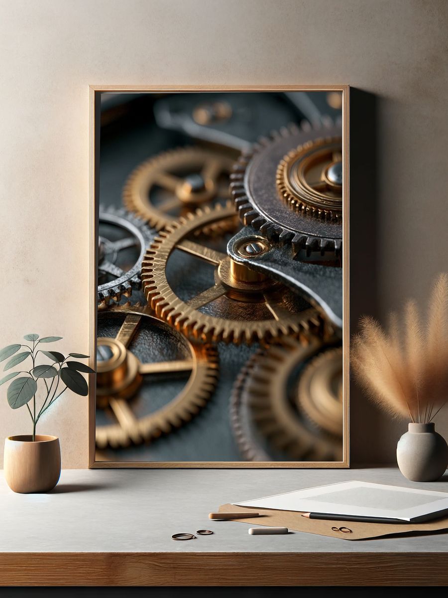 Mechanical Gears Photography Poster. — room view 2