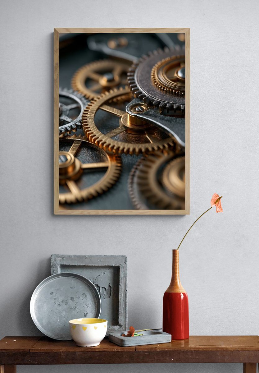 Mechanical Gears Photography Poster. — room view 3
