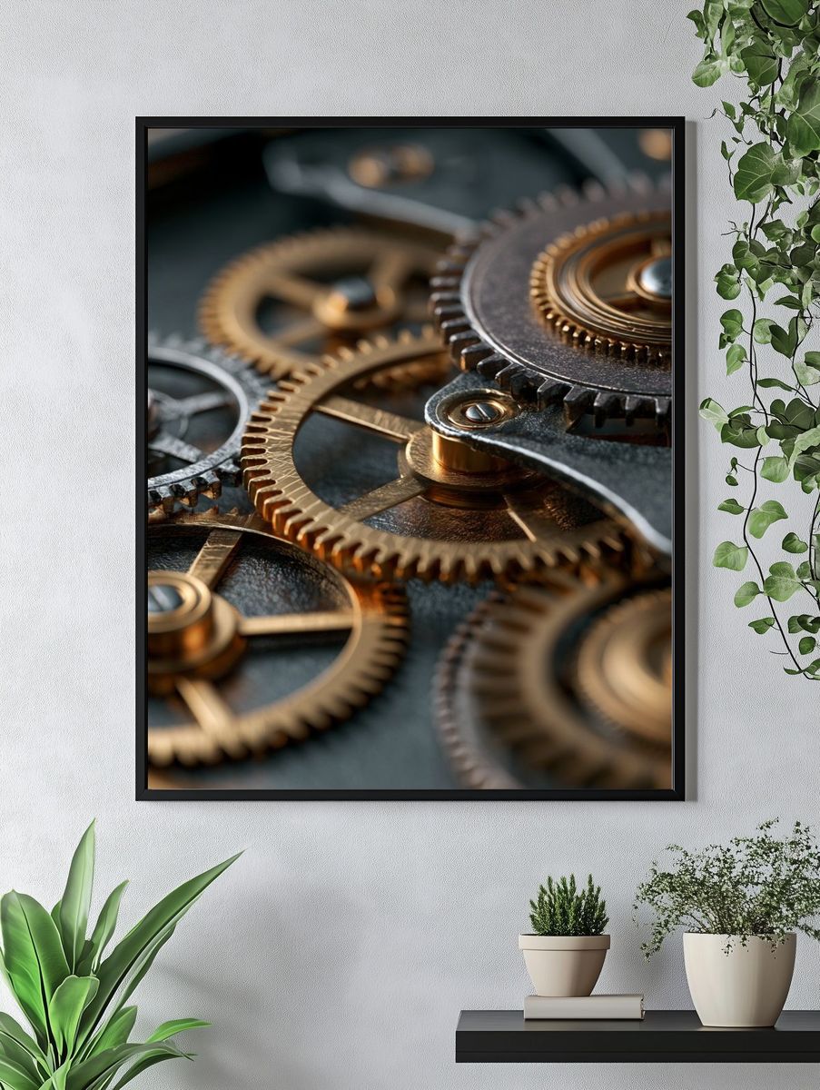 Mechanical Gears Photography Poster. — room view 4