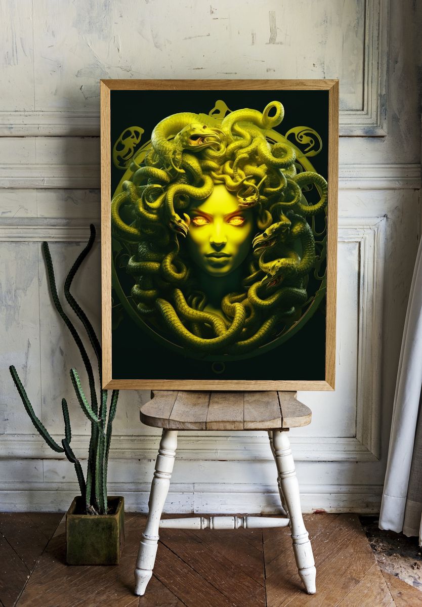 Medusa Serpent Portrait Poster. room preview