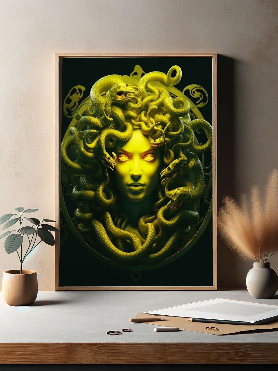 Medusa Serpent Portrait Poster. — room view 2