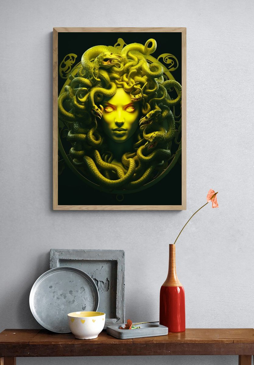 Medusa Serpent Portrait Poster. — room view 3