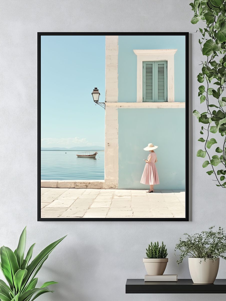 Mediterranean Seaside Woman Photography Poster. — room view 4