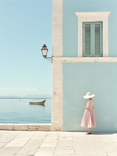 Mediterranean Seaside Woman Photography Poster.