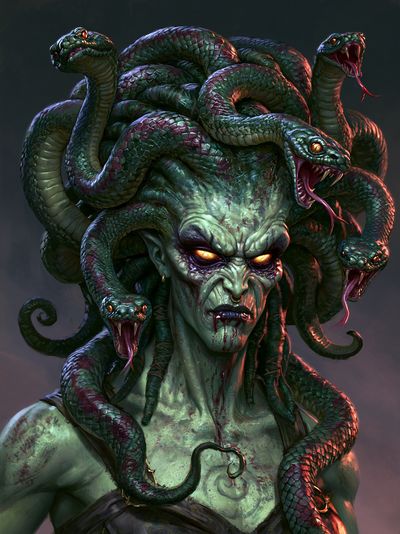 Medusa Serpent Portrait Print. poster