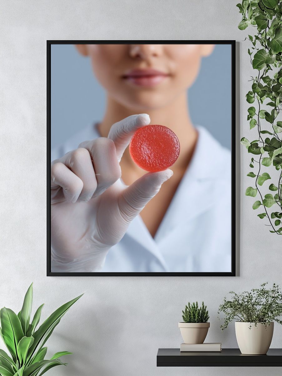 Lab Technician Holding Red Candy Poster. — room view 4