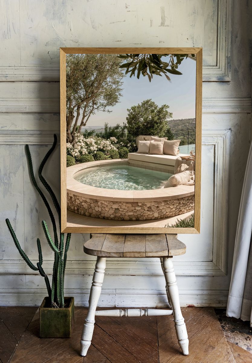 Mediterranean Pool Terrace Photography Poster. room preview