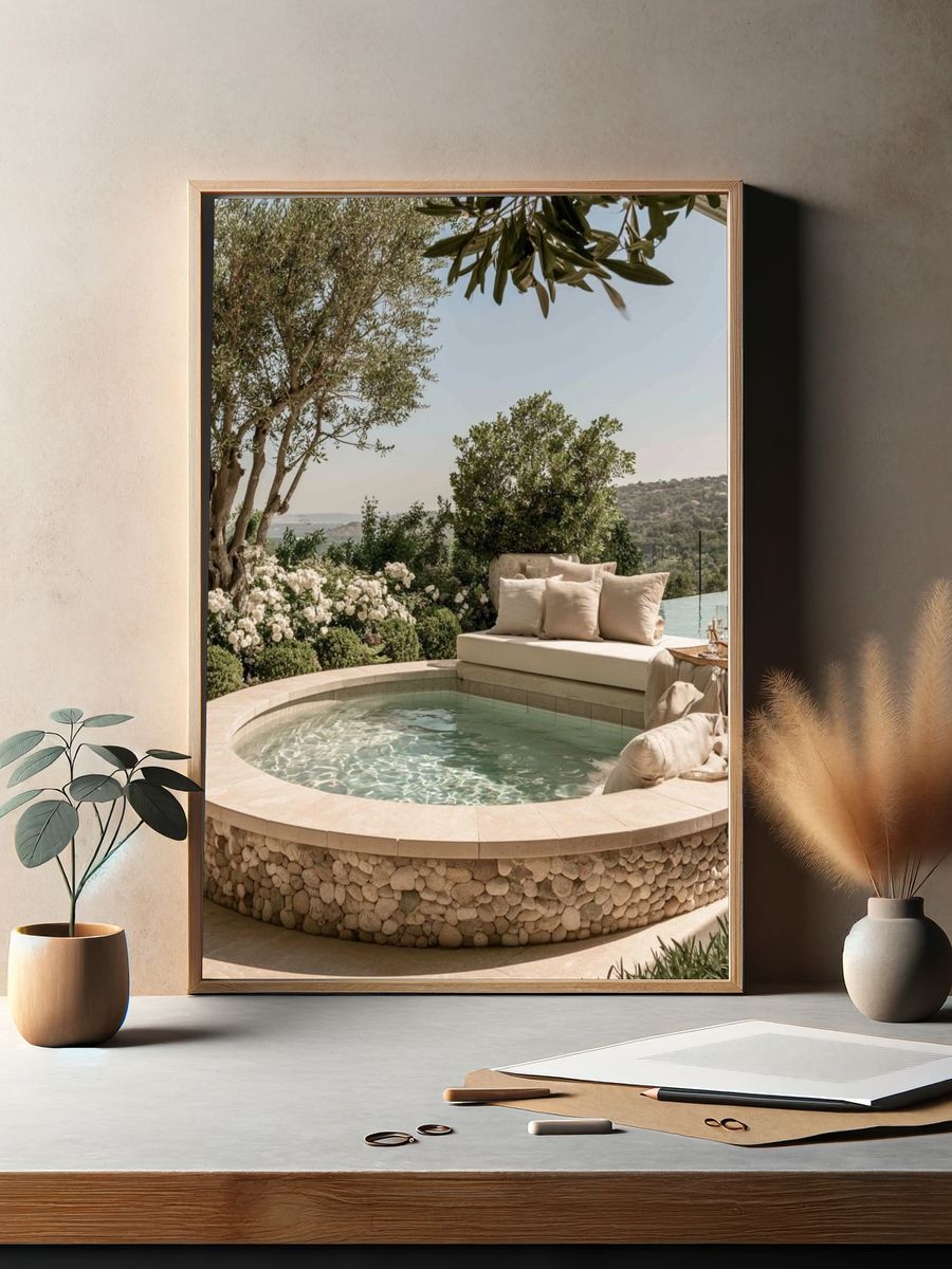 Mediterranean Pool Terrace Photography Poster. — room view 2