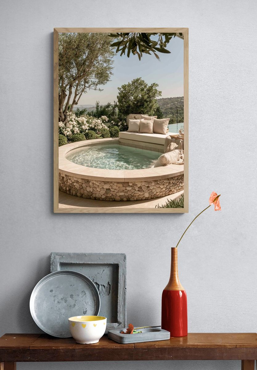 Mediterranean Pool Terrace Photography Poster. — room view 3