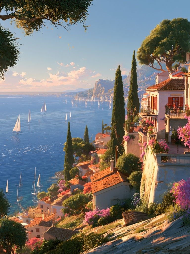 Mediterranean Coastline Sunset Print. poster detail