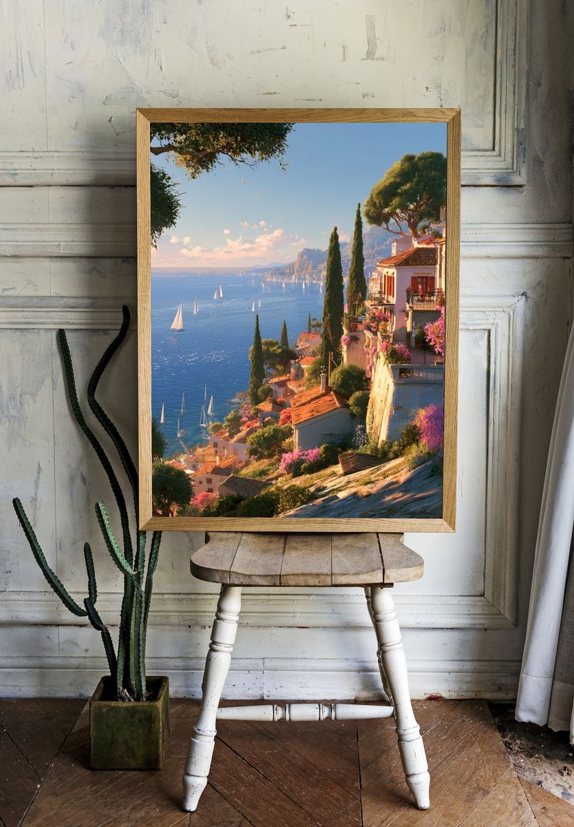 Mediterranean Coastline Sunset Print. room preview