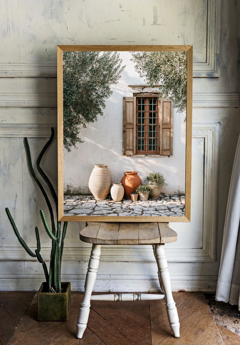 Mediterranean Courtyard Window Poster. room preview