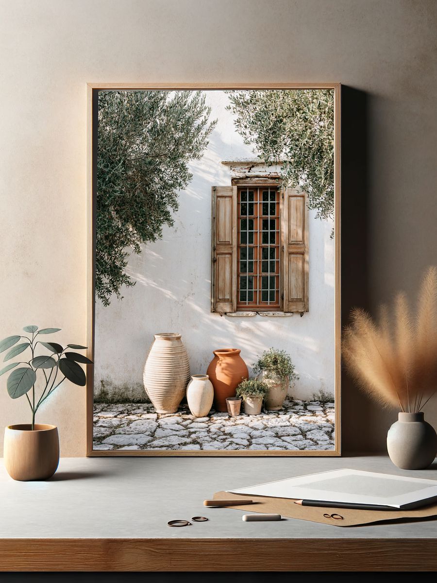 Mediterranean Courtyard Window Poster. — room view 2