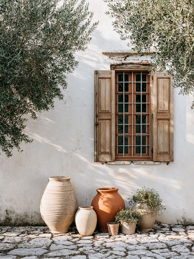 Mediterranean Courtyard Window Poster.