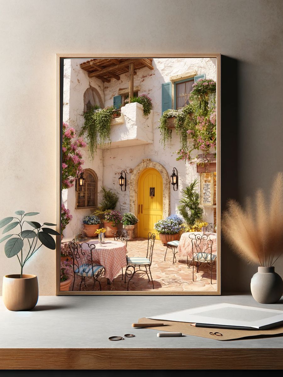 Mediterranean Courtyard Photography Poster. — room view 2