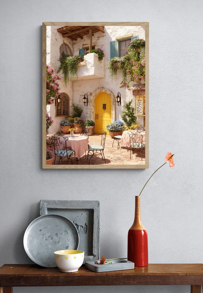Mediterranean Courtyard Photography Poster. — room view 3