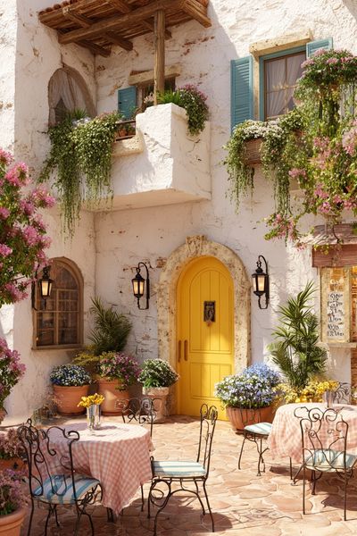 Mediterranean Courtyard Photography Poster.