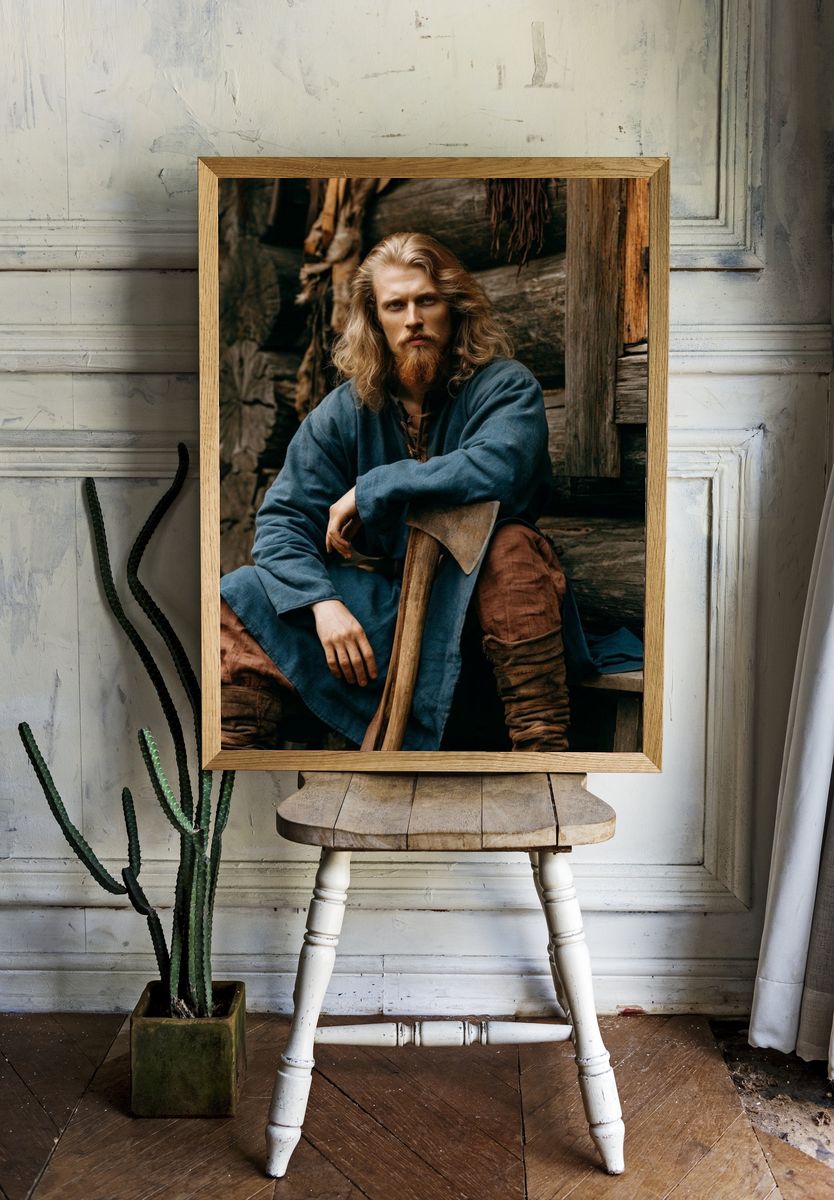 Medieval Warrior Portrait Print. room preview