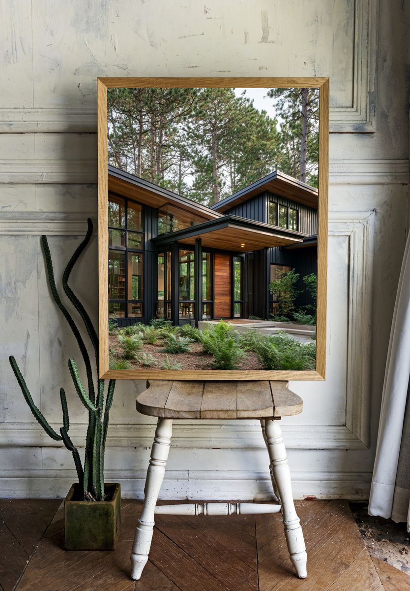 Modern Forest Cabin Photography Poster. room preview