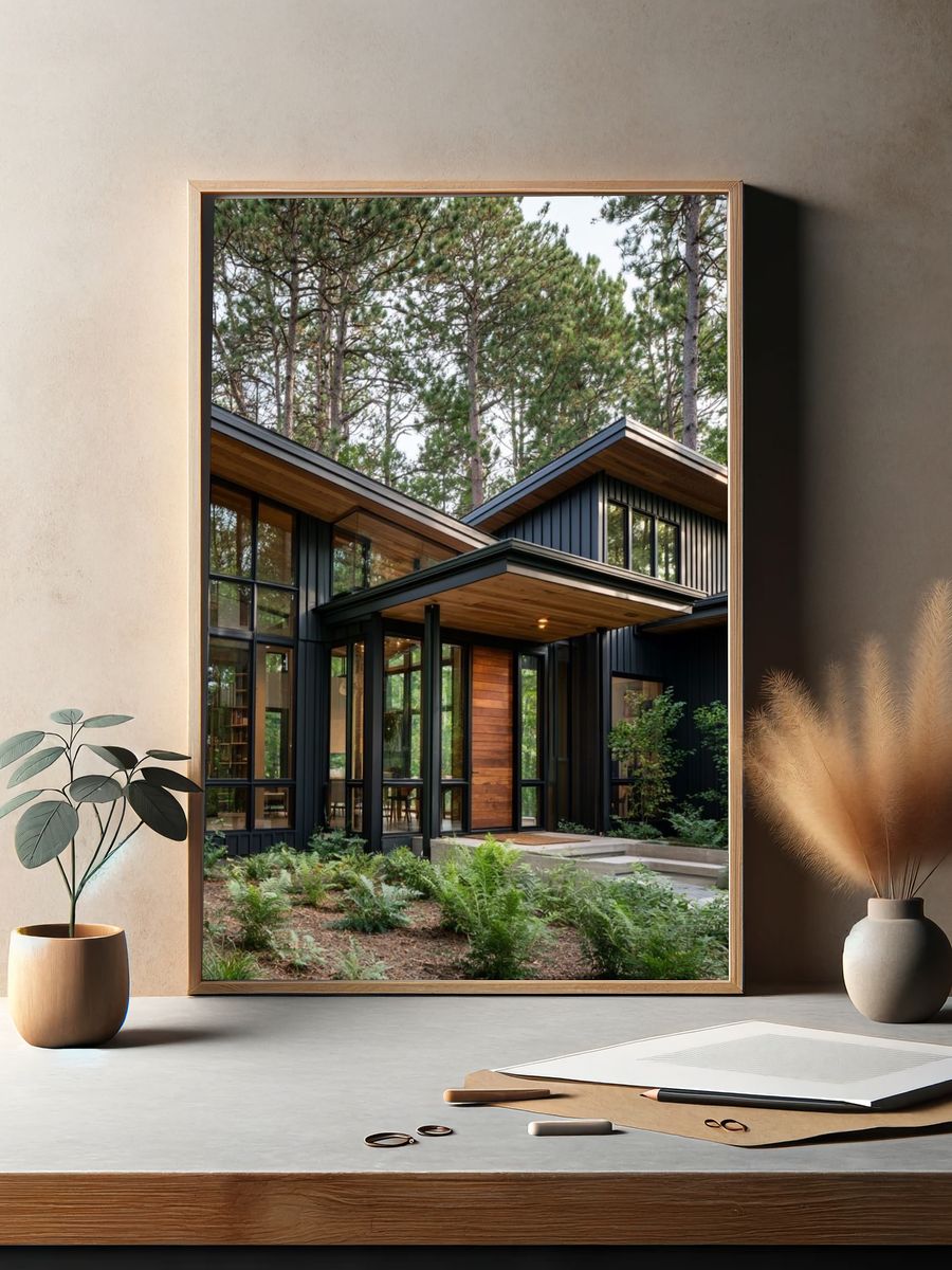 Modern Forest Cabin Photography Poster. — room view 2