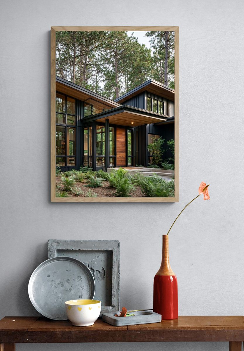 Modern Forest Cabin Photography Poster. — room view 3