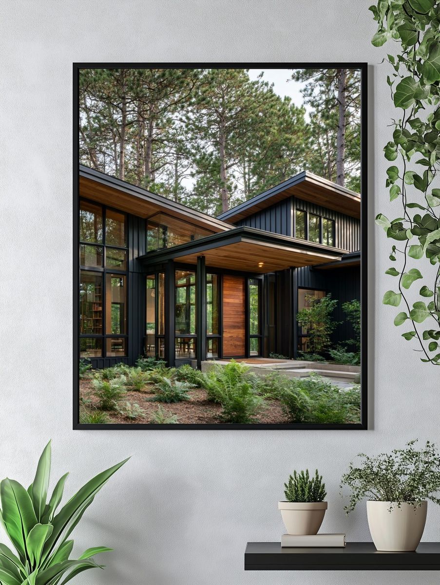 Modern Forest Cabin Photography Poster. — room view 4