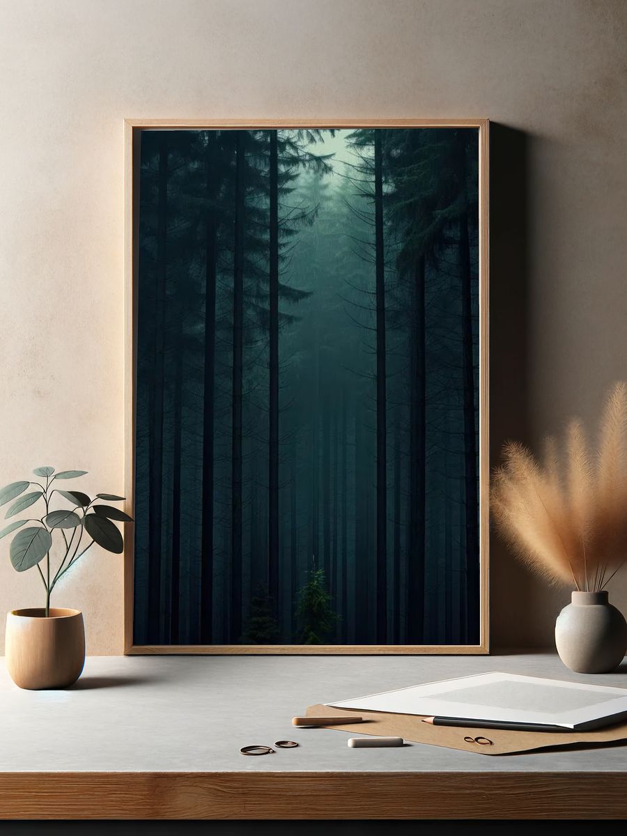 Misty Forest at Dusk Poster. — room view 2