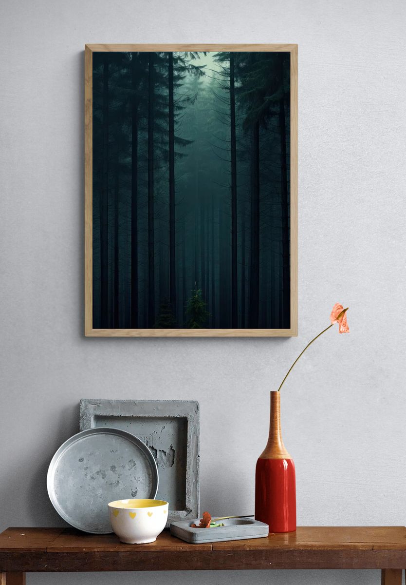 Misty Forest at Dusk Poster. — room view 3